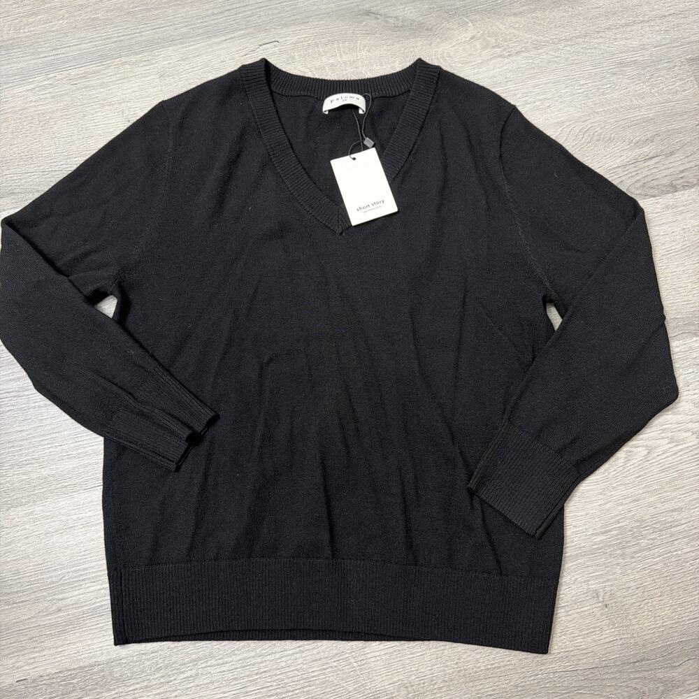 Paloma Merino Wool V Neck Long Sleeve Short Story Sweater Black Size Small Petit
